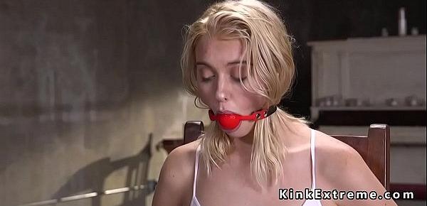  Gagged blonde gets electricity training